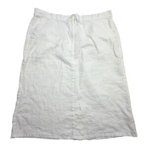 LL Bean White 100% Linen Skirt Classic Fit Straight Midi Pockets 16 PET 269837